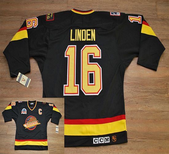 Canucks #16 Trevor Linden Stitched Black CCM Throwback Vintage Jersey - Zenithce
