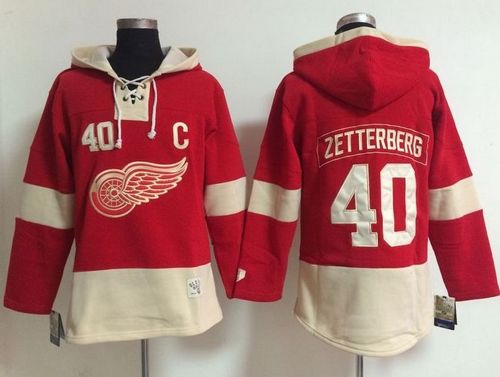 Detroit Red Wings #40 Henrik Zetterberg Red Women's Old Time Lacer NHL Hoodie - Zenithce