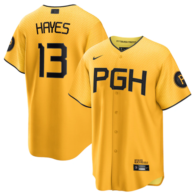 Pittsburgh Pirates #13 Ke'Bryan Hayes Gold 2023 City Connect Stitched Jersey - Zenithce