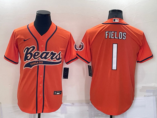 Chicago Bears #1 Justin Fields Orange Cool Base Stitched Baseball Jersey - Zenithce