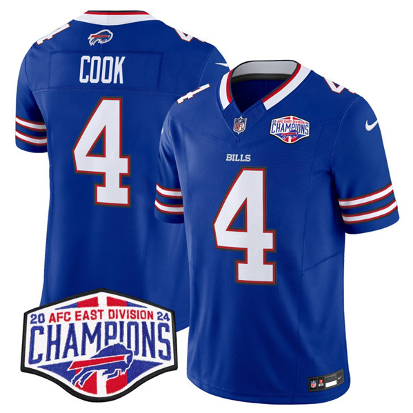 Buffalo Bills #4 James Cook Royal 2024-25 F.U.S.E. AFC East Division Champions Patch Limited Stitched Jersey - Zenithce