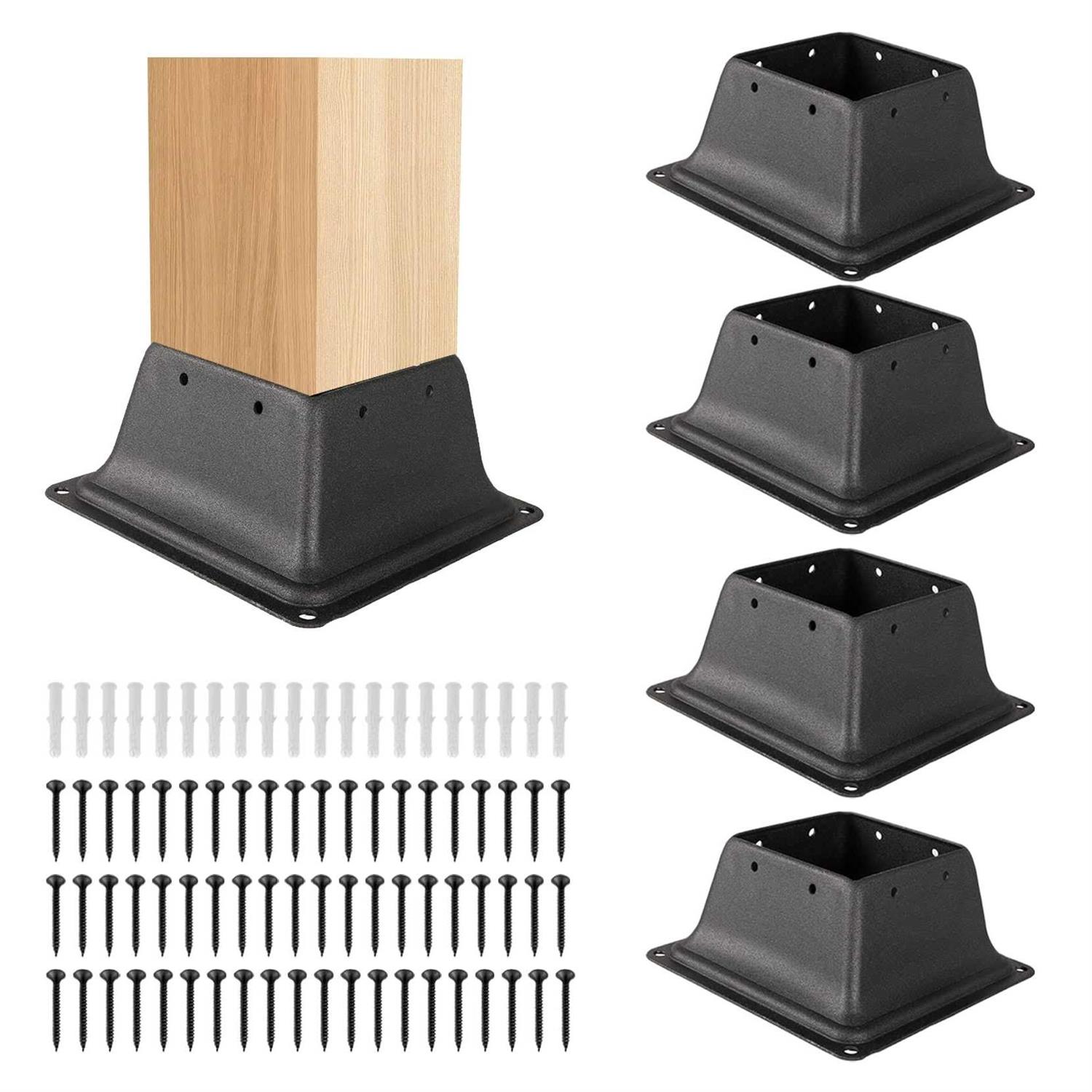 SPACEEUP 4×4 Post Base Black Square Brackets Internal Size 3.5 x 3.5 Inch Heavy Duty Steel Deck Post Base Cover Fit for 4 x 4 Standard Wood - Zenithce