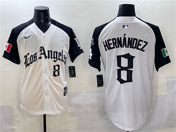 Los Angeles Dodgers #8 Enrique Hernández White Black Mexico 2025 LA Gothic Style With Fernando Patch Vapor Premier Limited Stitched Jersey - Zenithce