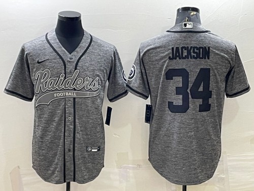 Las Vegas Raiders #34 Bo Jackson Gray With Patch Cool Base Stitched Baseball Jersey - Zenithce