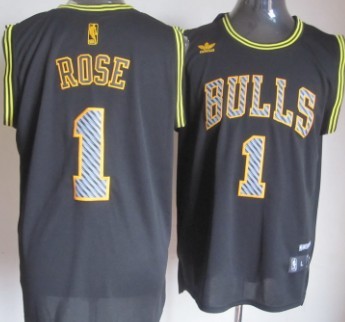 Chicago Bulls #1 Derrick Rose Black Electricity Fashion Jersey - Zenithce