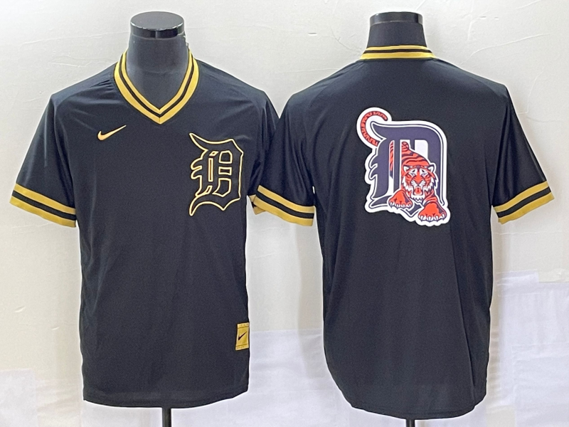 Detroit Tigers Black Team Big Logo Cool Base Stitched Jersey - Zenithce