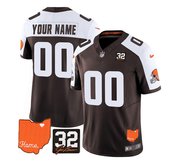 Cleveland Browns Custom Brown White 2023 F.U.S.E. With Jim Brown Memorial Patch Vapor Untouchable Limited Stitched Jersey - Zenithce