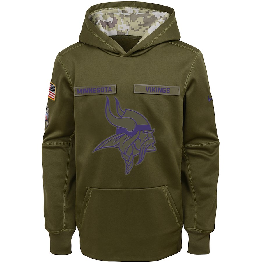 Youth Minnesota Vikings Olive Salute To Service Pullover Performance NFL Hoodie - Zenithce