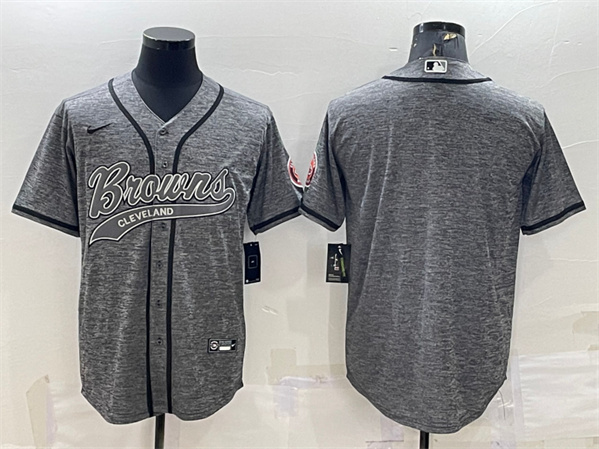 Cleveland Browns Blank Gray With Patch Cool Base Stitched Baseball Jersey - Zenithce