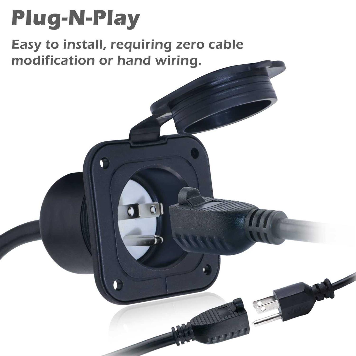 EilxMag 15 Amp RV Shore Power Inlet 125V Flanged Inlet Power Inlet Port Plug NEMA 5-15P RV Outlet with Integrated Dual 18 Cord - Zenithce