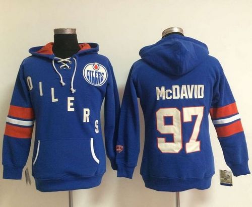 Edmonton Oilers #97 Connor McDavid Light Blue Women's Old Time Heidi NHL Hoodie - Zenithce