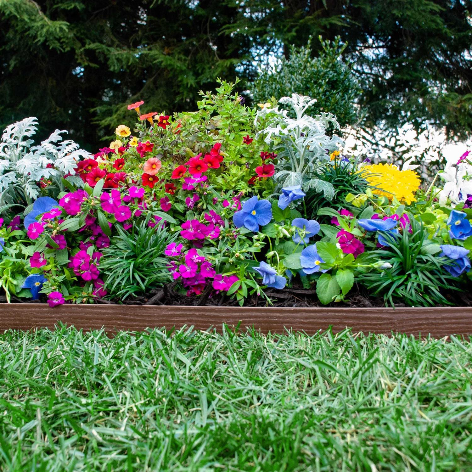 EasyFlex Tall Wall No-Dig Landscape Edging with Anchoring Spikes 2.5 in. Tall Straight Top Plastic Garden Border with Woodgrain Texture - Zenithce
