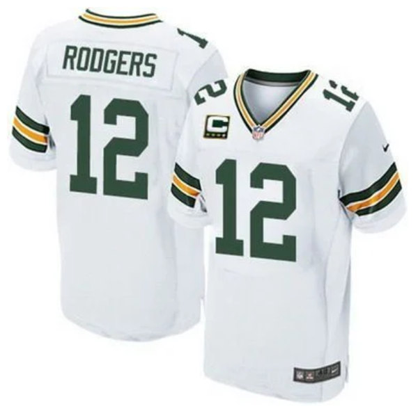 Green Bay Packers #12 Aaron Rodgers White With C Patch Stitched Jersey - Zenithce