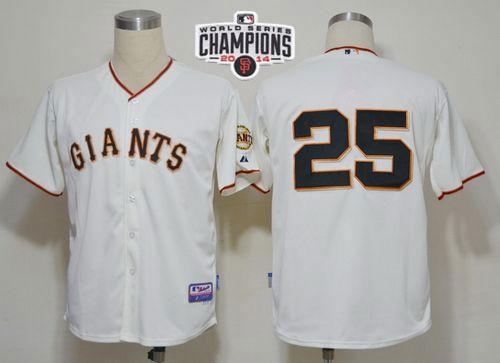 Giants #25 Barry Bonds Cream Cool Base W 2014 World Series Champions Patch Stitched Jersey - Zenithce