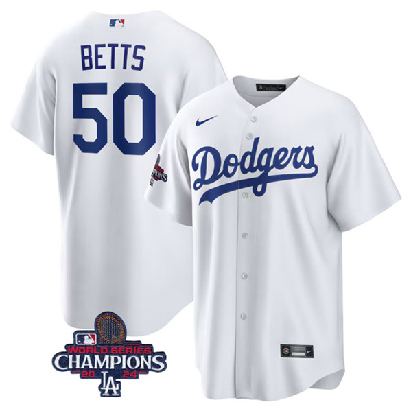 Los Angeles Dodgers #50 Mookie Betts White 2024 World Series Champions Home Stitched Jersey - Zenithce