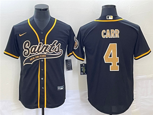New Orleans Saints #4 Derek Carr Black With Patch Cool Base Stitched Jersey - Zenithce