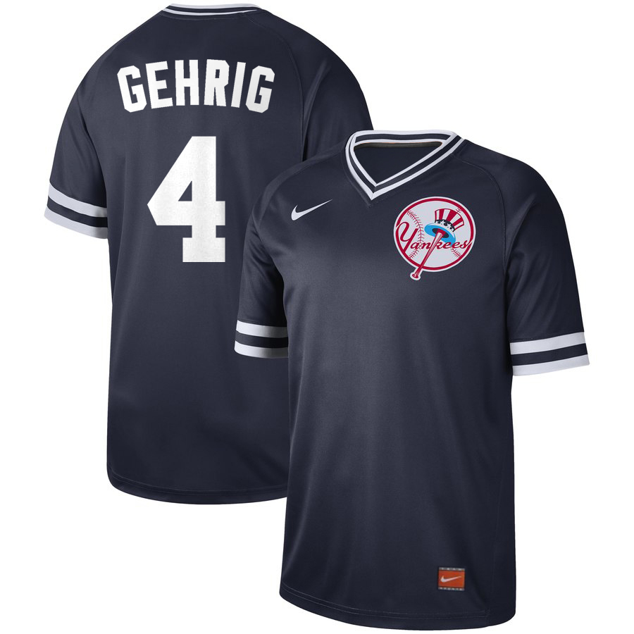 New York Yankees #4 Lou Gehrig Navy Cooperstown Legend Collection Stitched Jersey - Zenithce
