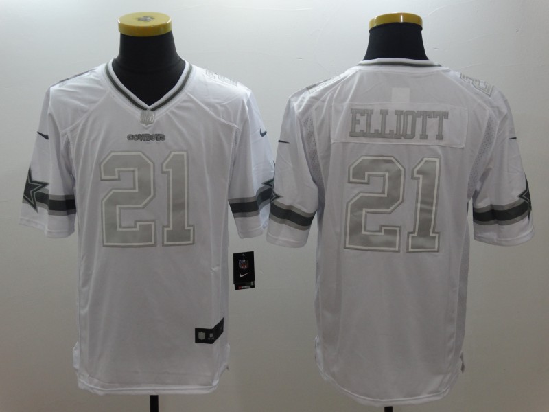 Cowboys #21 Ezekiel Elliott White Stitched Limited Platinum Jersey - Zenithce