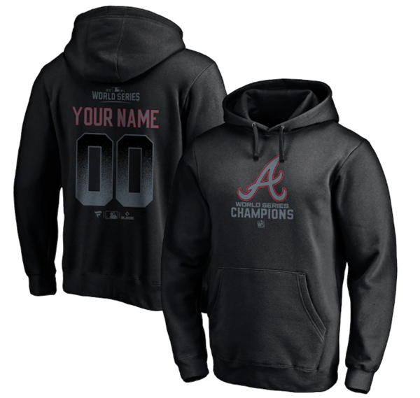 Atlanta Braves Black 2021 World Series Champions Custom Name Number Pullover Hoodie - Zenithce