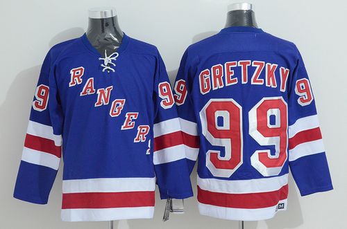 Rangers #99 Wayne Gretzky Stitched Blue CCM Throwback Jersey - Zenithce