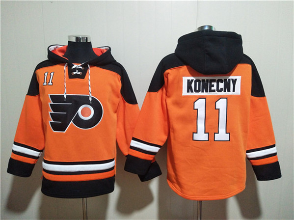 Philadelphia Flyers #11 Travis Konecny Orange Ageless Must-Have Lace-Up Pullover Hoodie - Zenithce