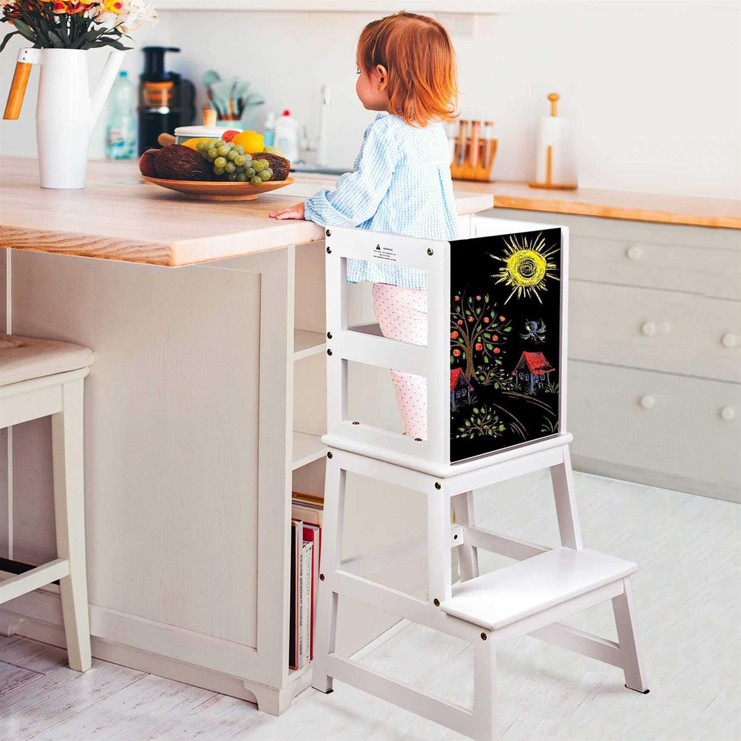 NEEDUX Kids Kitchen Step Stool with Chalkboard & Safety Rail for Toddlers 18 Months and Older - Zenithce