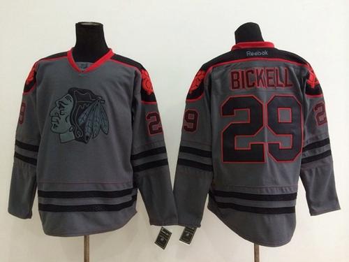 Blackhawks #29 Bryan Bickell Charcoal Cross Check Fashion Stitched Jersey - Zenithce