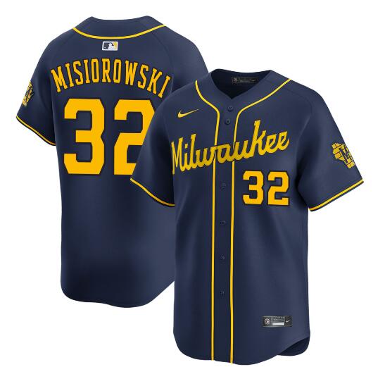 Milwaukee Brewers #32 Jacob Misiorowski Navy Alternate Limited Stitched Jersey - Zenithce