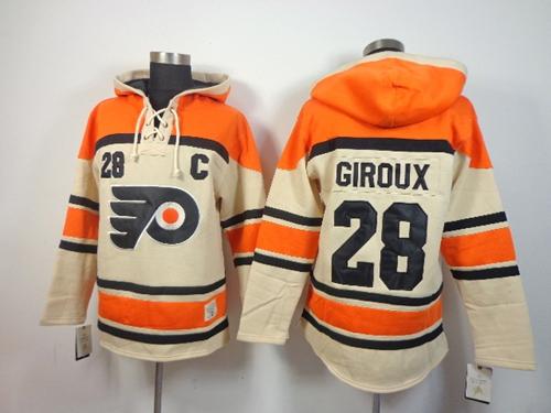 Flyers #28 Claude Giroux Cream Sawyer Hooded Sweatshirt Stitched Jersey - Zenithce