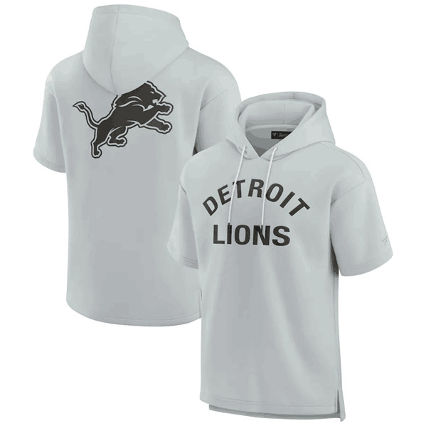 Detroit Lions Gray Super Soft Fleece Short Sleeve Hoodie - Zenithce