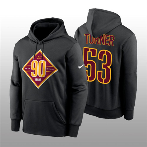 Washington Commanders #53 Trai Turner Black 90th Anniversary Performance Pullover Hoodie - Zenithce