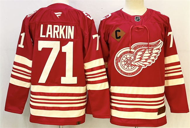 Detroit Red Wings #71 Dylan Larkin Red 2025-26 With C Patch Centennial Premium Stitched Jersey - Zenithce