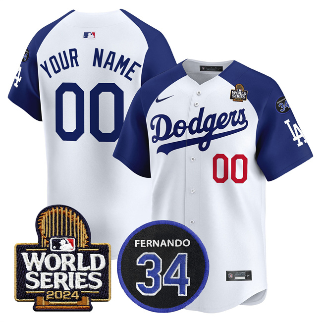 Los Angeles Dodgers Custom White Royal 2024 World Series With Fernando Memorial Patch Limited Stitched Jersey - Zenithce