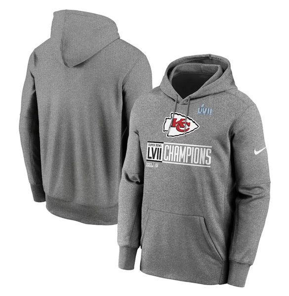 Kansas City Chiefs Gray Super Bowl LVII Champions Logo Fleece Pullover Hoodie - Zenithce