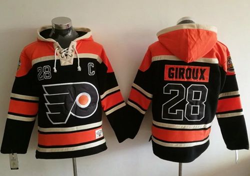 Flyers #28 Claude Giroux Black Sawyer Hooded Sweatshirt Stitched Jersey - Zenithce
