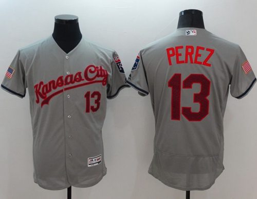 Royals #13 Salvador Perez Grey Fashion Stars Stripes Flexbase Authentic Stitched Jersey - Zenithce