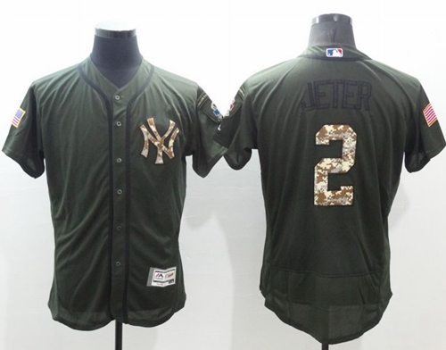 Yankees #2 Derek Jeter Green Flexbase Authentic Collection Salute To Service Stitched Jersey - Zenithce
