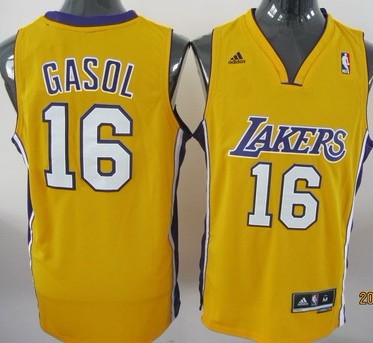 Los Angeles Lakers #16 Pau Gasol Revolution 30 Swingman Yellow Jersey - Zenithce