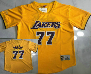 Los Angeles Lakers #77 Luka Doncic Yellow Short Sleeved AU Throwback Jersey - Zenithce