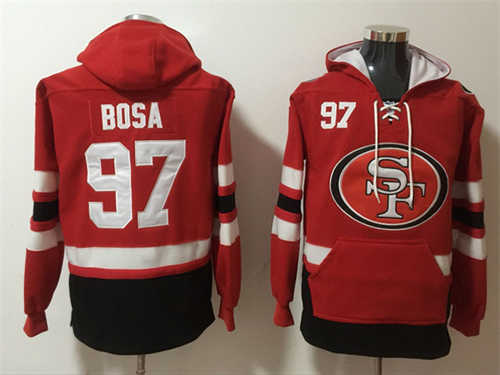 San Francisco 49ers #97 Nick Bosa Red Ageless Must-Have Lace-Up Pullover Hoodie - Zenithce