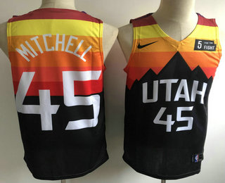 Utah Jazz #45 Donovan Mitchell Mountain Black 2020 Swingman 5 For The Fight Stitched Jersey - Zenithce