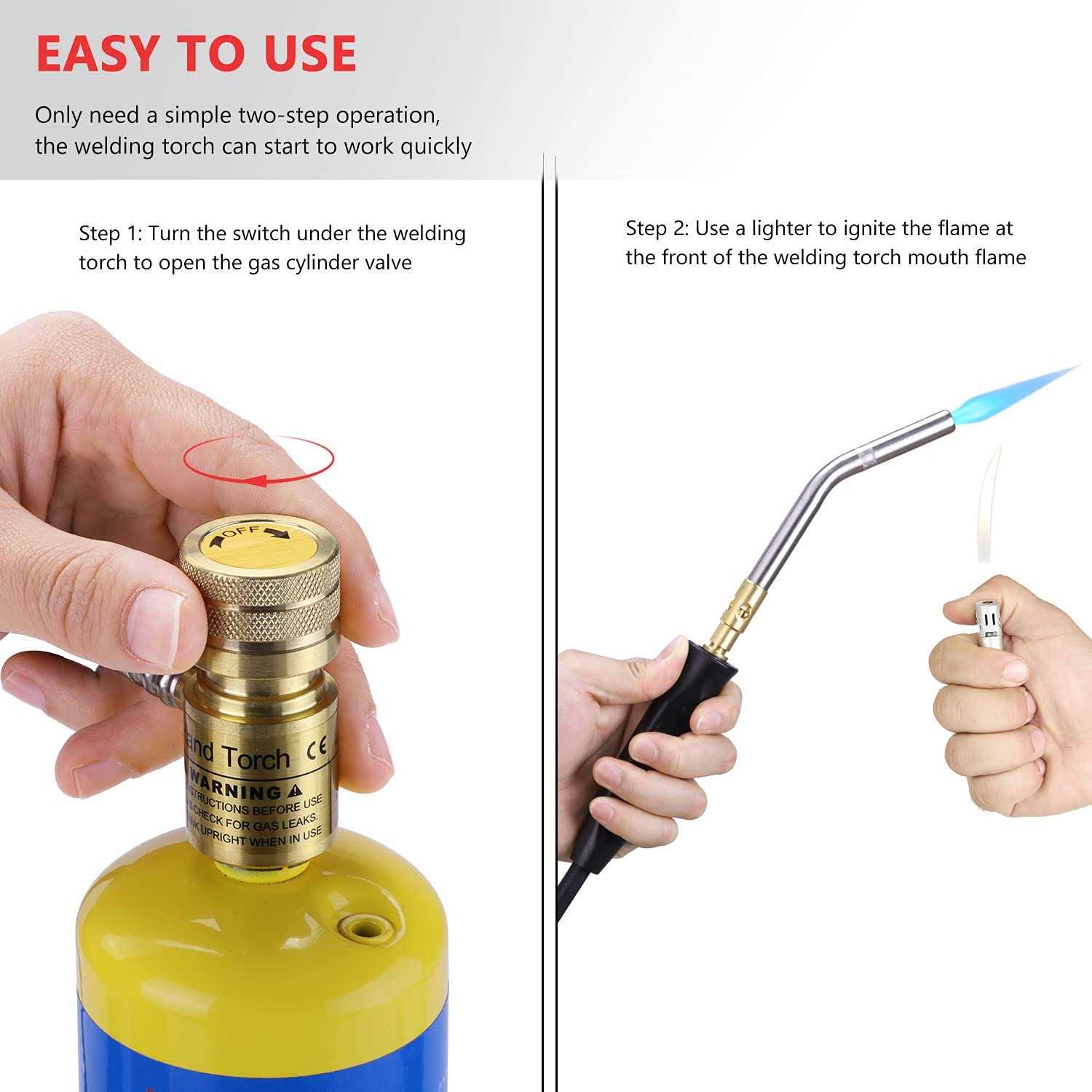 Propane Torch Hand Hose Mapp Gas Torch,Welding Torch,Hose Length 1.5M/60Maximum Operating Temperature 1900°C/3600°F-with Hook - Zenithce