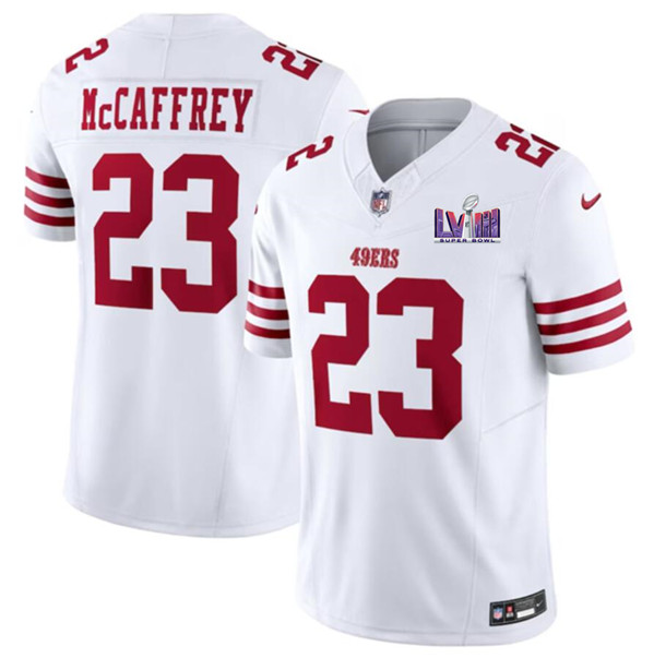 San Francisco 49ers #23 Christian McCaffrey White 2024 F.U.S.E. Super Bowl LVIII Patch Vapor Untouchable Limited Stitched Jersey - Zenithce