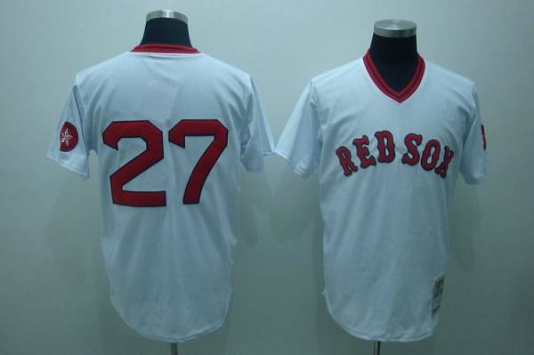 Mitchell And Ness Red Sox #27 Carlton Fisk Stitched White Throwback Jersey - Zenithce