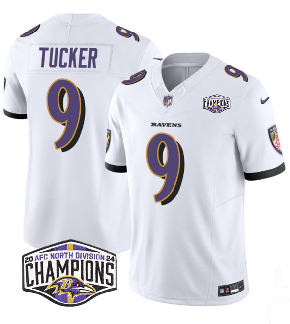 Baltimore Ravens #9 Justin Tucker White F.U.S.E. 2024 AFC North Division Champions Vapor Limited Jersey - Zenithce