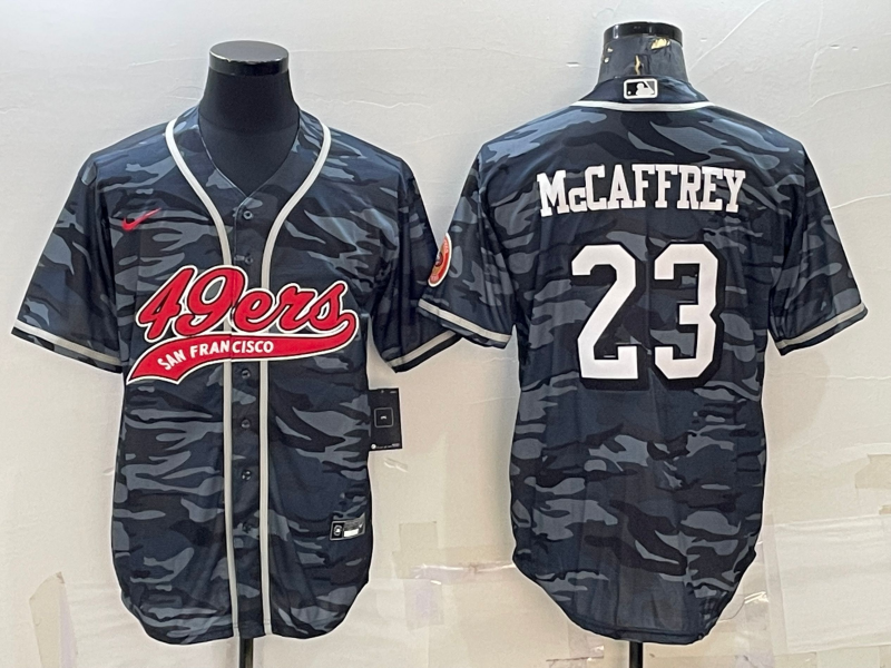 San Francisco 49ers #23 Christian McCaffrey Grey Camo With Patch Cool Base Stitched Baseball Jersey - Zenithce