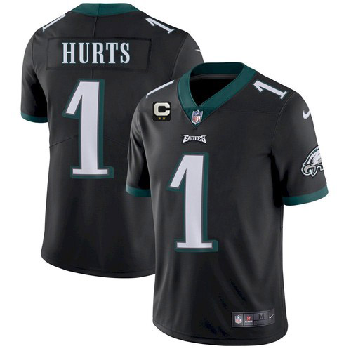 Eagles 2022 #1 Jalen Hurts Black With 2-Star C Patch Vapor Untouchable Limited Stitched Jersey - Zenithce
