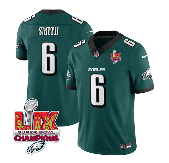 Philadelphia Eagles #6 DeVonta Smith Green 2025 Eagles Logo Super Bowl LIX Patch New F.U.S.E. Vapor Limited Stitched Jersey - Zenithce