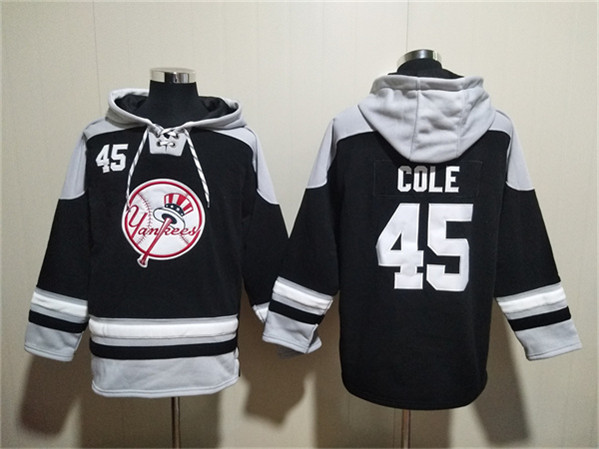 New York Yankees #45 Gerrit Cole Black Grey Ageless Must-Have Lace-Up Pullover Hoodie - Zenithce
