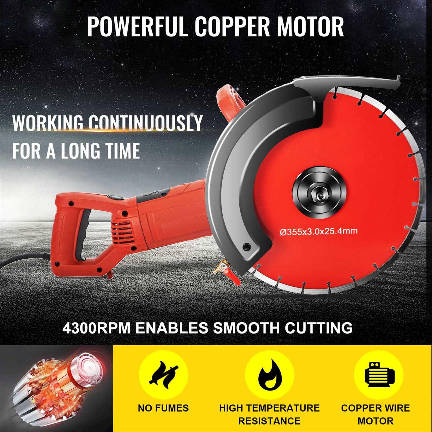 VEVOR 12 Concrete Cutter, 15-Amp Concrete Saw, Electric Circular Saw with 12 Blade and Tools - Zenithce
